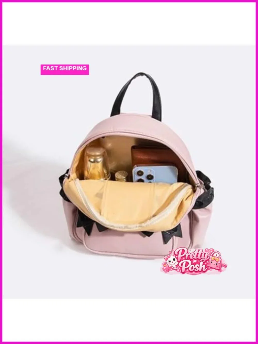 Mini Faux Leather Backpack with Bow Accent and Cat Ears Kawaii Daypack